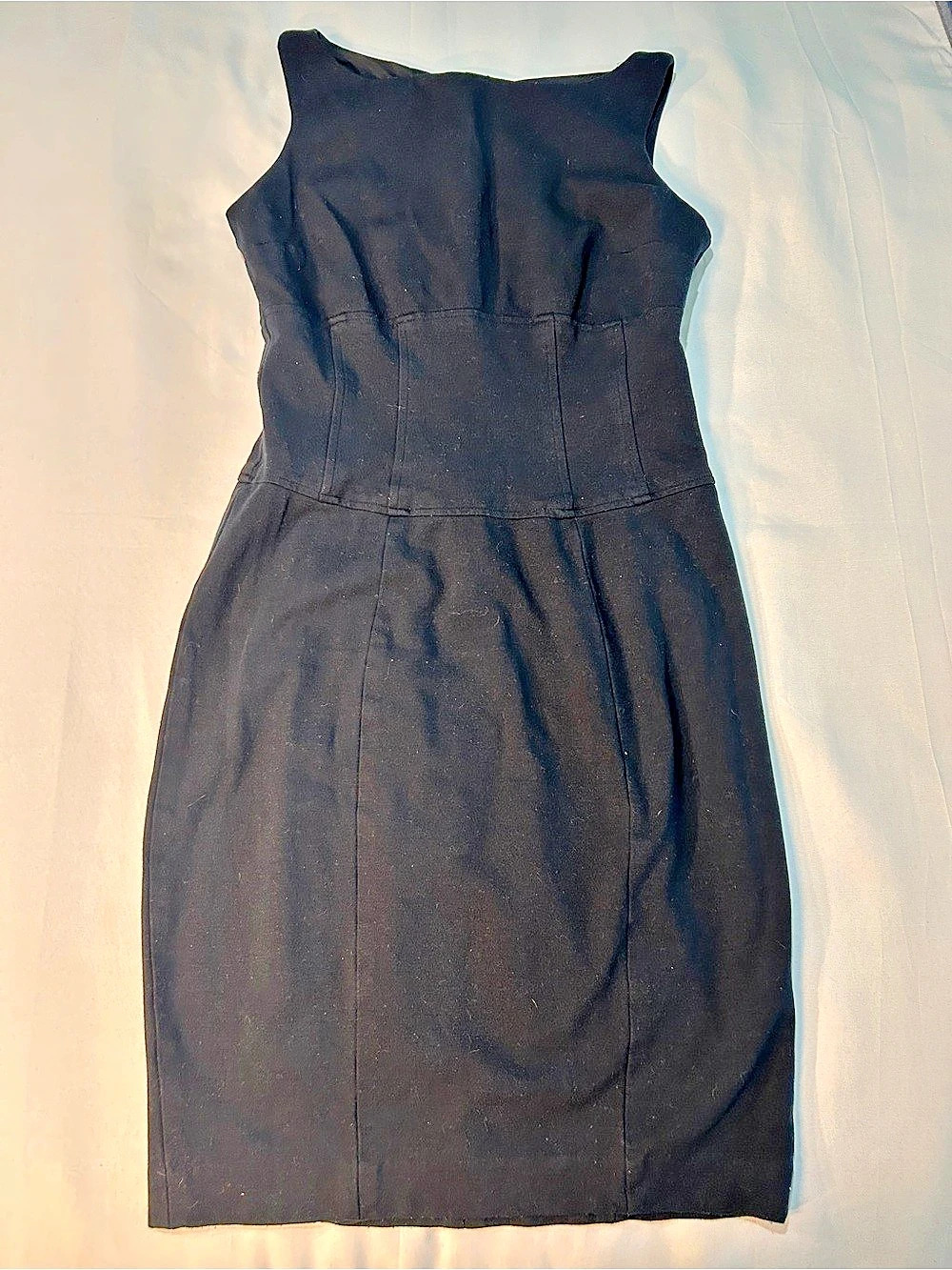 Cache Contour Collection Dress Women's 8 Black Midi Sheath Sleeveless Lined